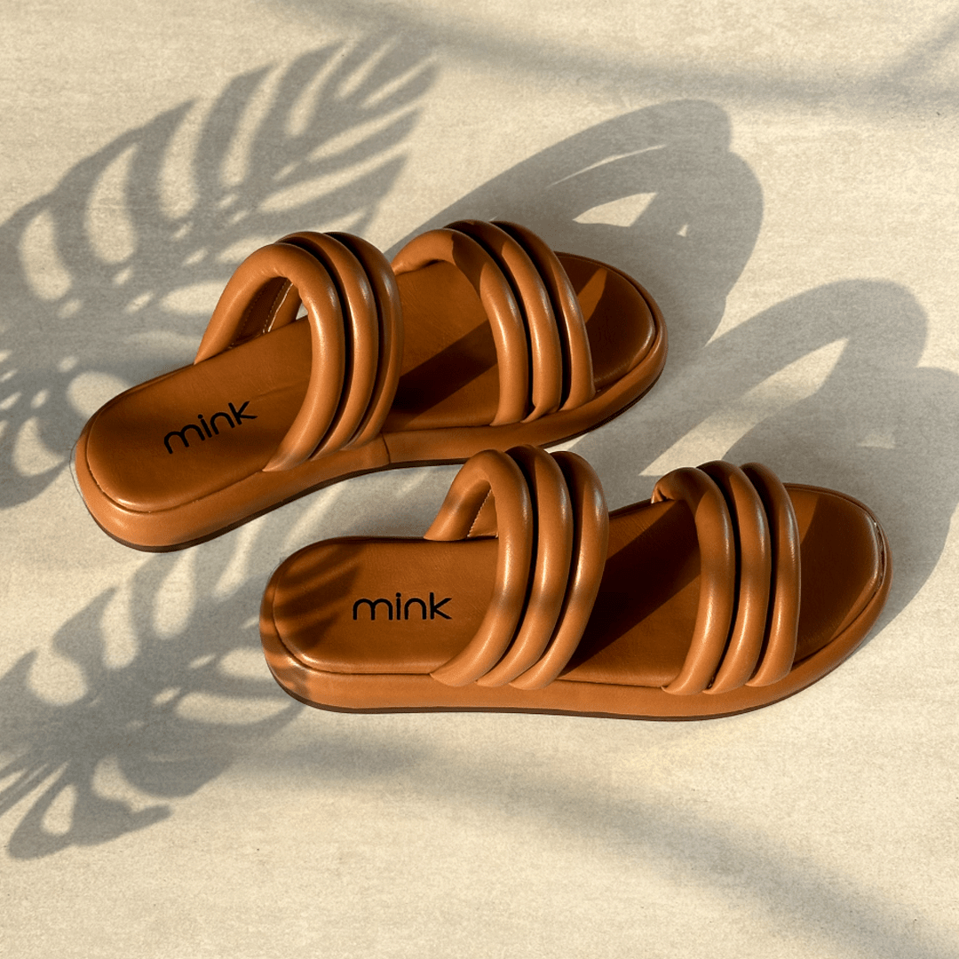 TWO STRAP SLIDER PUFFER SLIPPER Mink