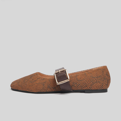 SNAKE MARYJANES | Sand Brown