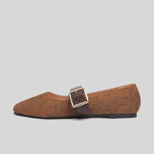 SNAKE MARYJANES | Sand Brown