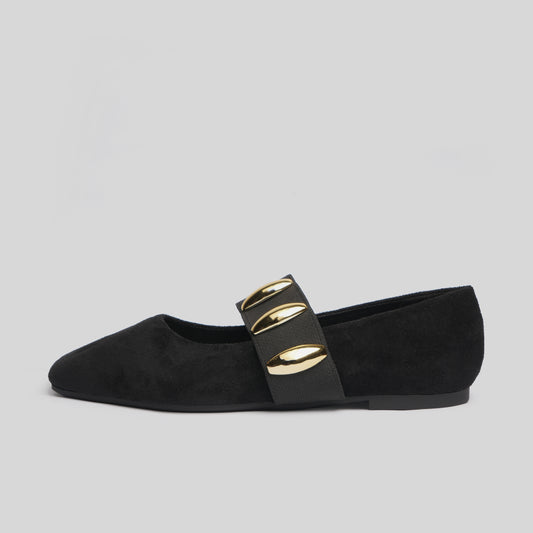 STRAP STUDDED BALLETS | Black
