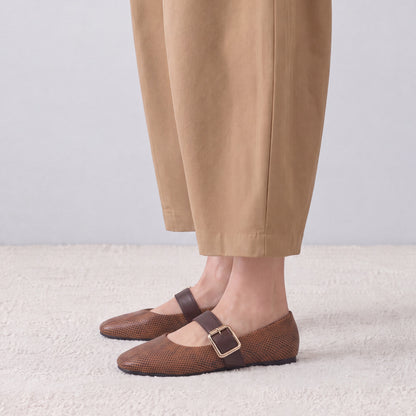 SNAKE MARYJANES | Sand Brown