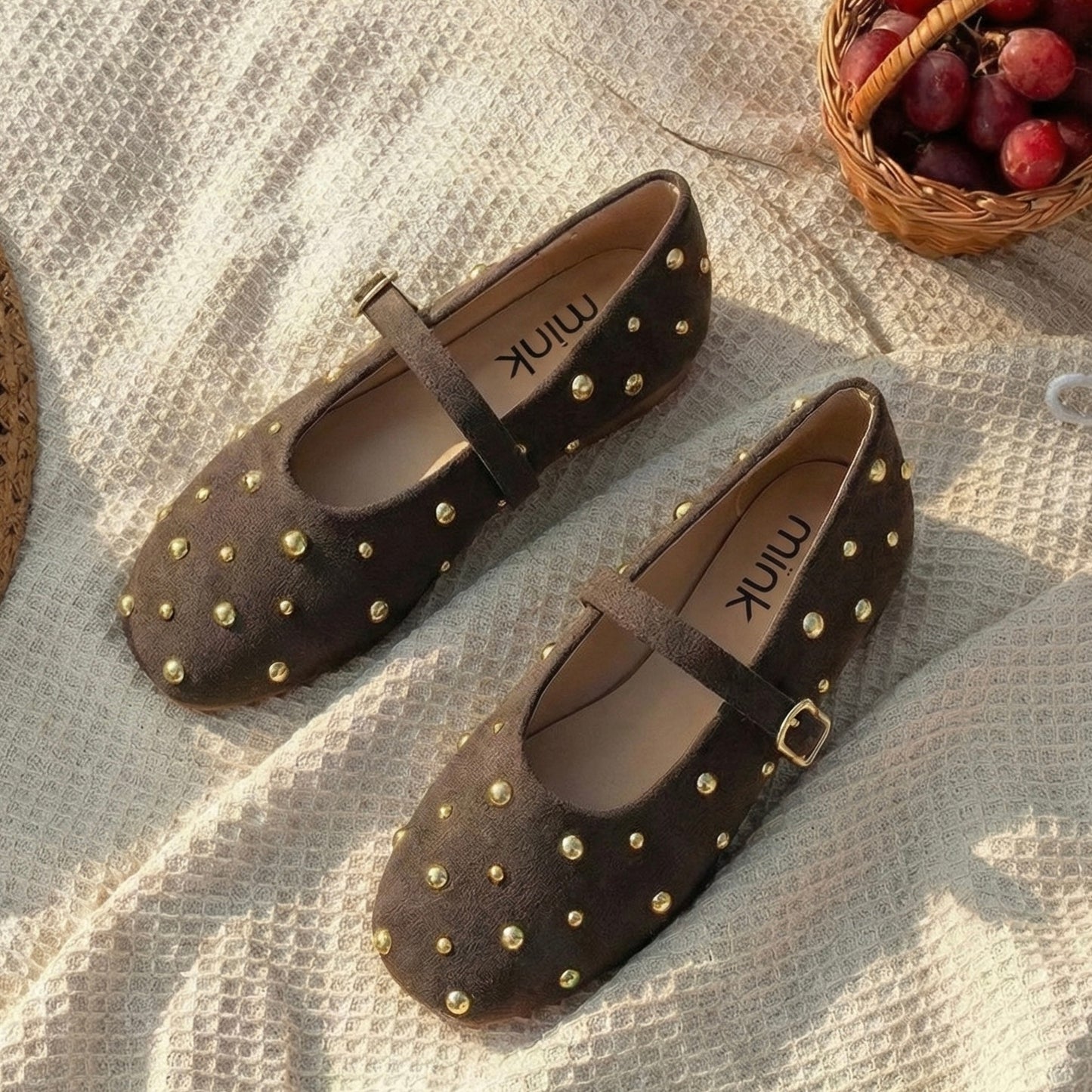 SUEDE STUDDED BALLET | Brown