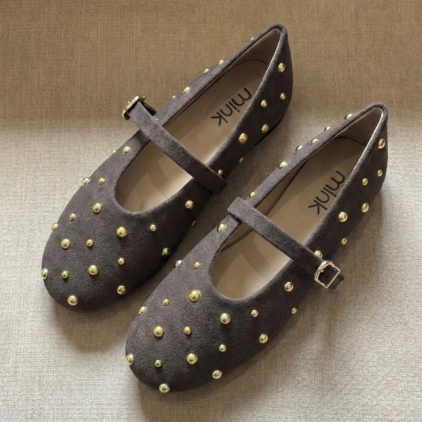 SUEDE STUDDED BALLET | Brown