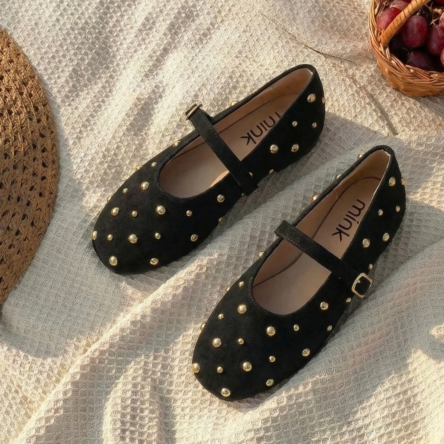 SUEDE STUDDED BALLET | Black