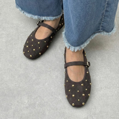 SUEDE STUDDED BALLET | Brown