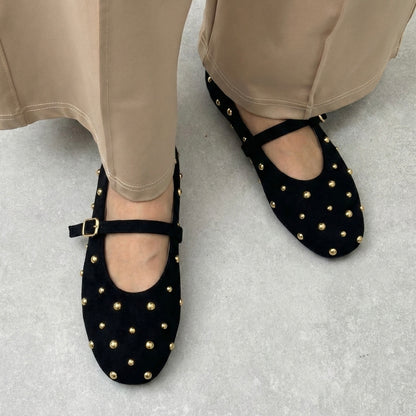 SUEDE STUDDED BALLET | Black
