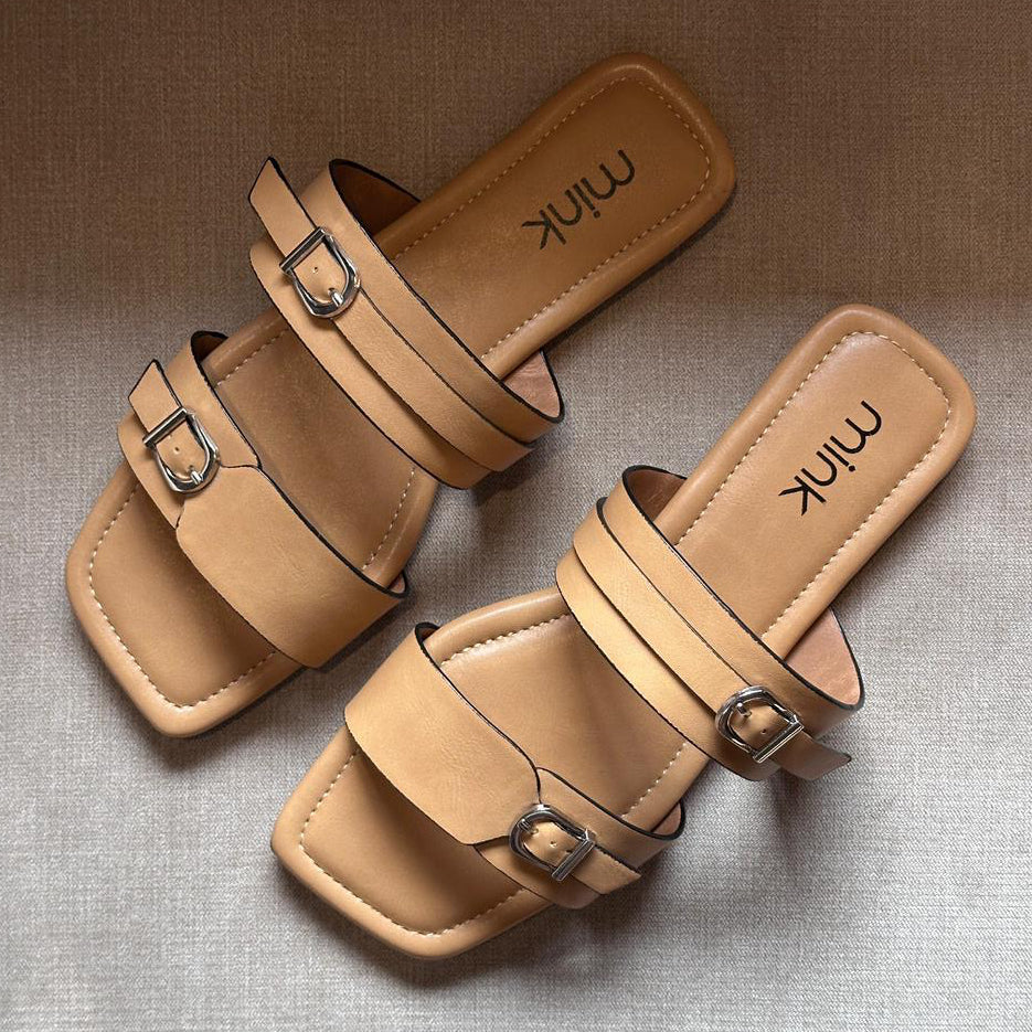 DOUBLE STRAP SLIDERS | Beige